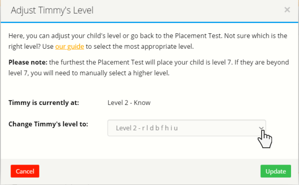 adjust level pop up window