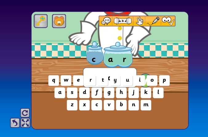 Keyboard overlapping the word box in a Phonics Hero spelling game