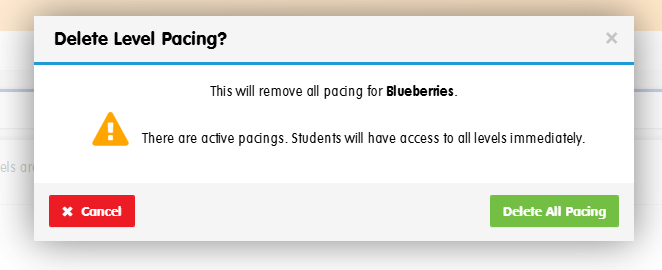 Delete pacing warning popup