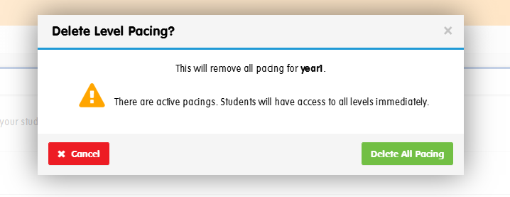 Delete pacing warning popup