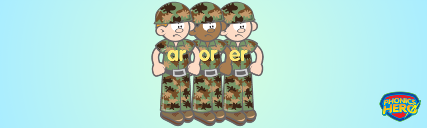 Soldiers with the letters er or and ar on their stomachs