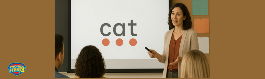 A teacher showing adults how to teach their children to read