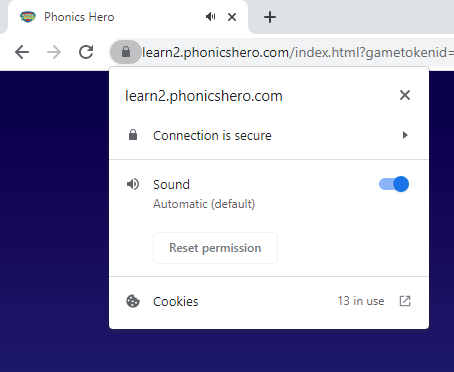 Chrome site settings showing sound set to Allow