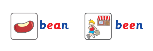 image of words 'been' and 'bean'