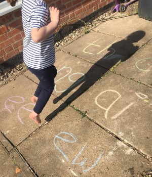 hopscotch game laid out on the pavement