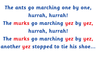 the ants go marching one by one song written down and broken into different sounds