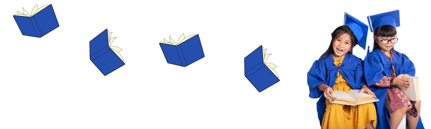 children with graduation caps on