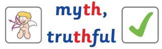 the words 'myth' and 'truthful' as examples identify