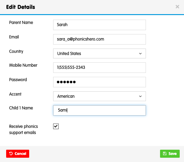 account details pop up