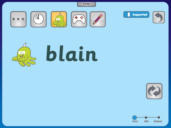 image of the Phonics Lessons screen. The word