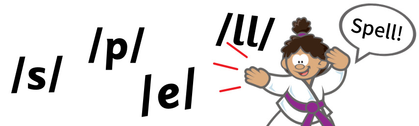 a girl in karate gear chopping up words to segment