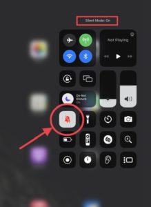 Control Center showing the silent mode bell icon enabled