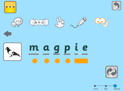 The Phonics Lessons showing the word 'magpie' broken into graphemes